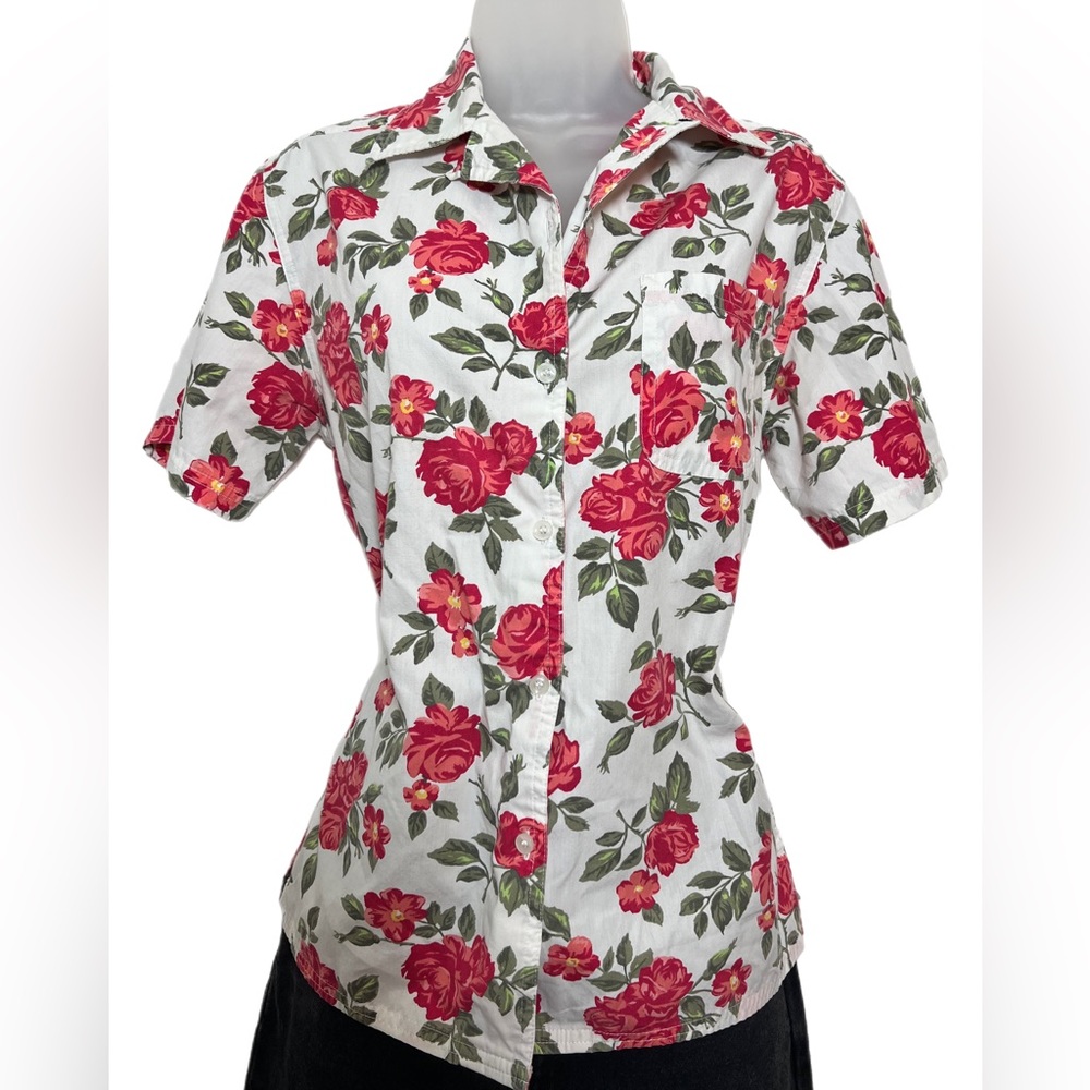 Bobbie Brooks Rose Floral Small Button Down Top Blouse